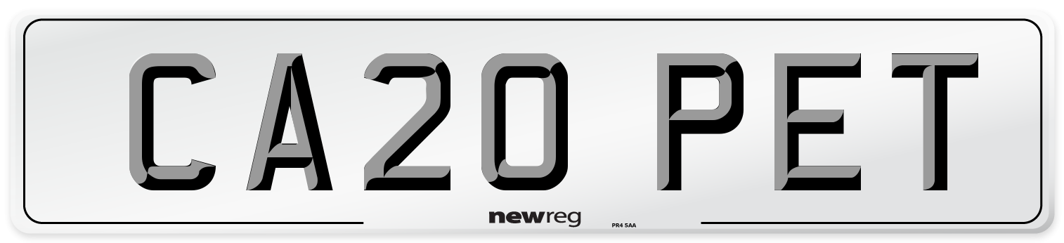 CA20 PET Number Plate from New Reg
